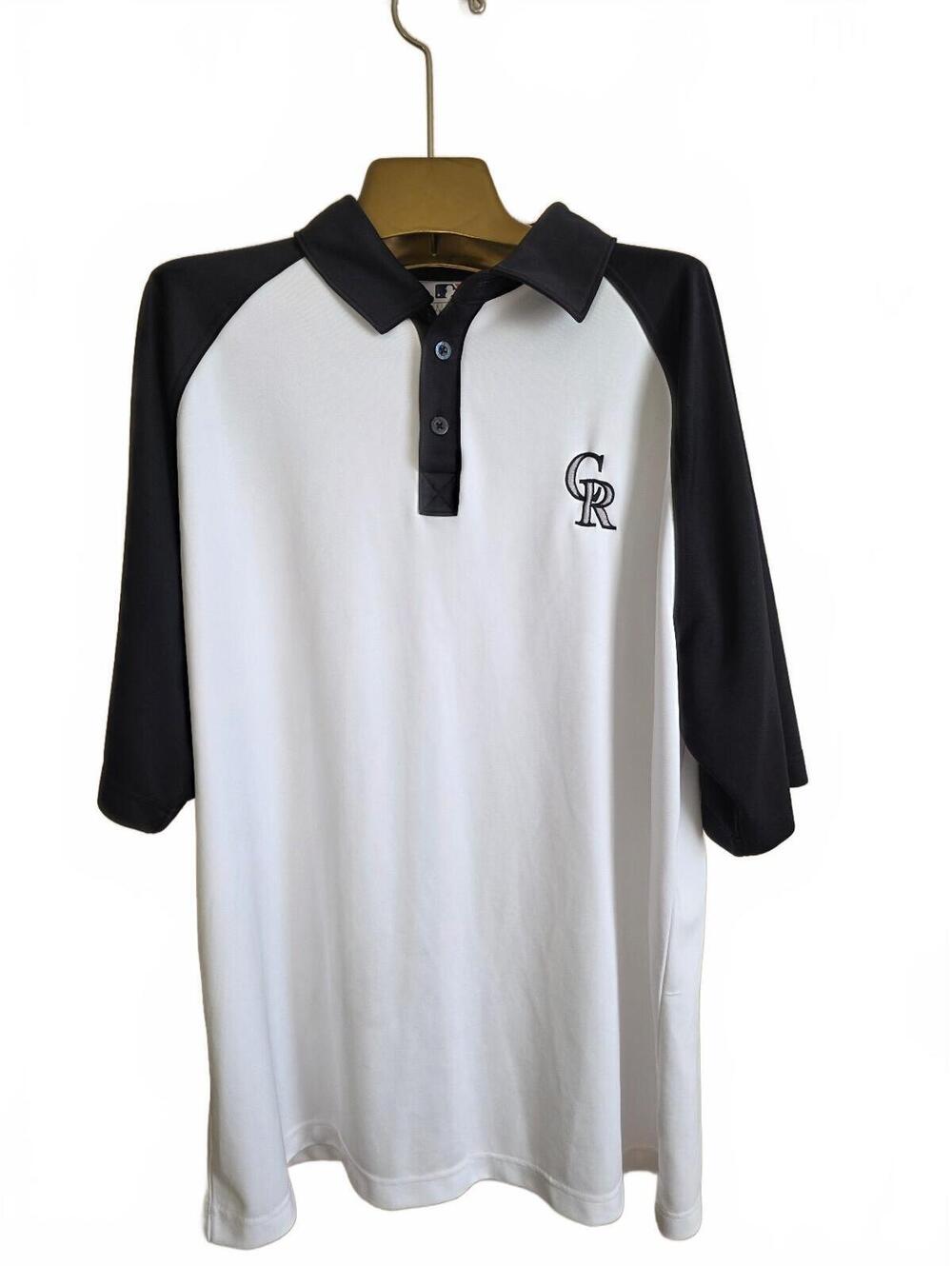 • MLB Colorado Rockies Polo Shirt Mens XL White Black Raglan EUC